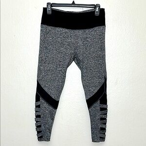 Gray and Black Leggings with Mesh Panels and Elastic Waistband